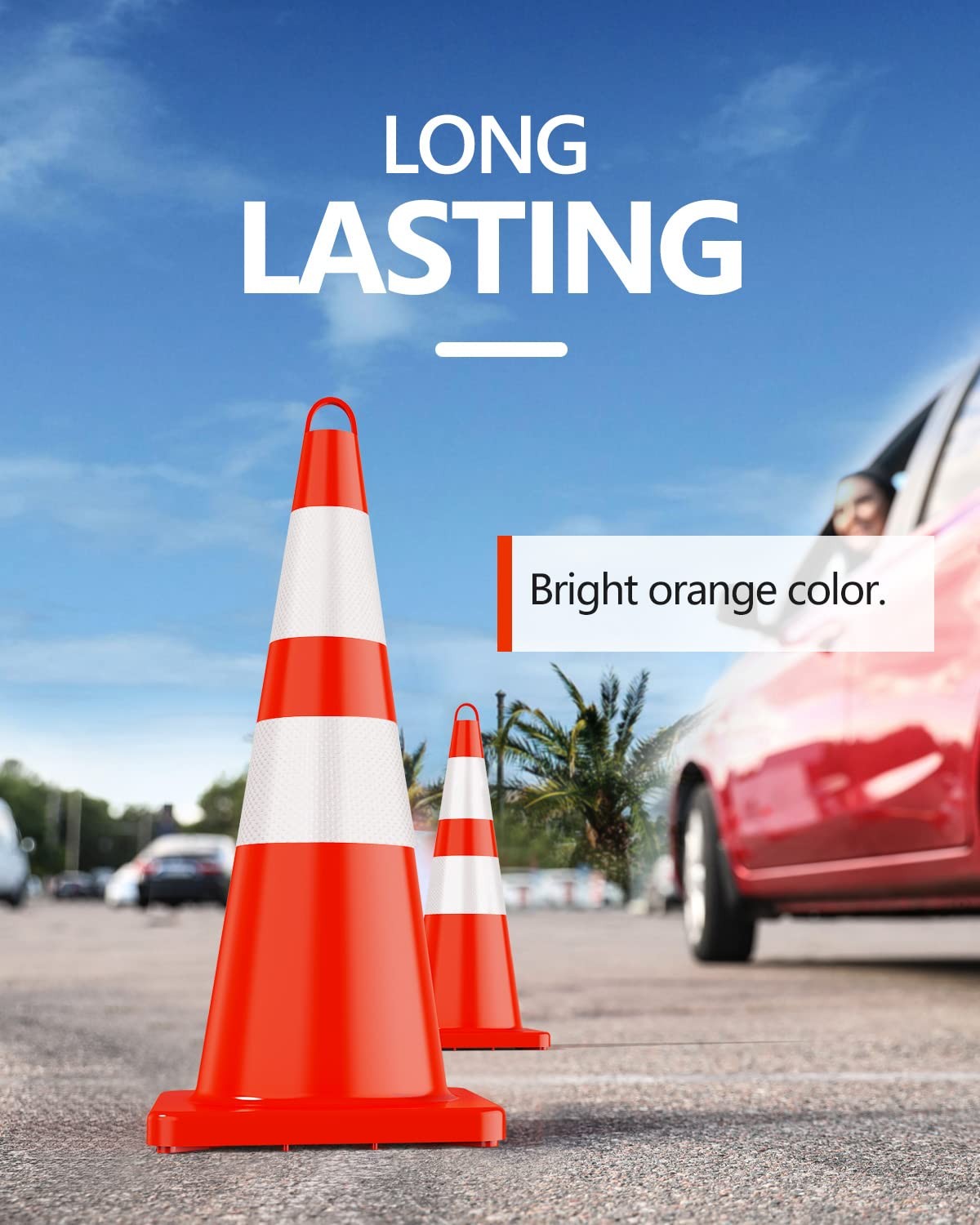 6 Pack 28 Inch Traffic Safety Cones with Reflective Collars, 28inch