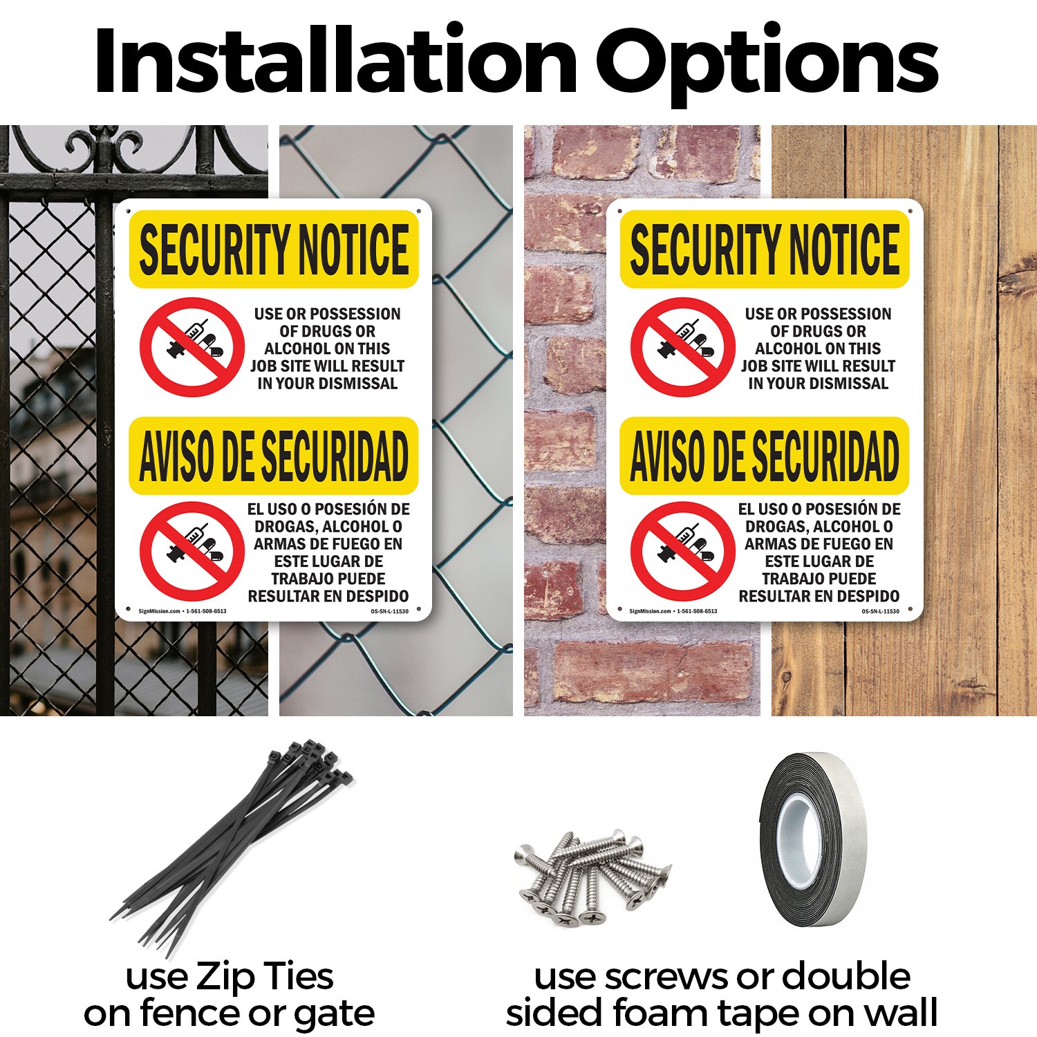 Drugs Or Alcohol Dismiss Bilingual OSHA Security Notice Sign, Decal 5 or 10 Pack