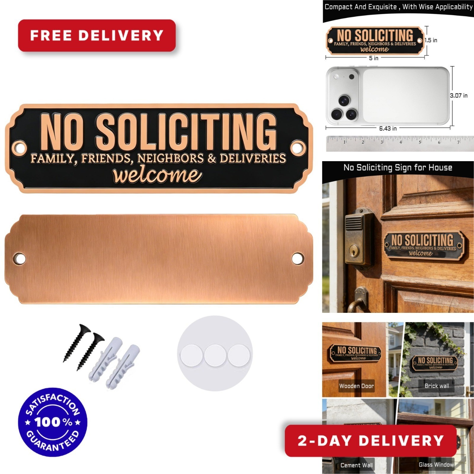 Brass No Soliciting Sign – Elegant Welcome Door Sign for Home & Office