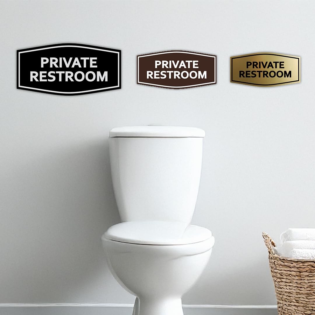 Fancy Private Restroom Sign Brushed Silver Medium Door Wall Plaque Decor Set