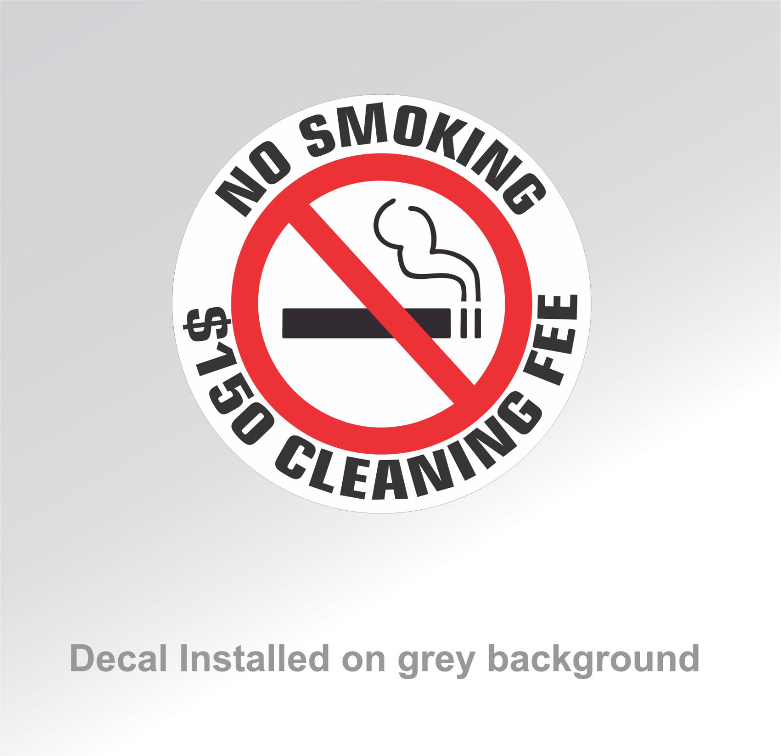 20 – NO SMOKING $150 CLEANING FEE sticker | white | 1.5″ dia | outdoor durable