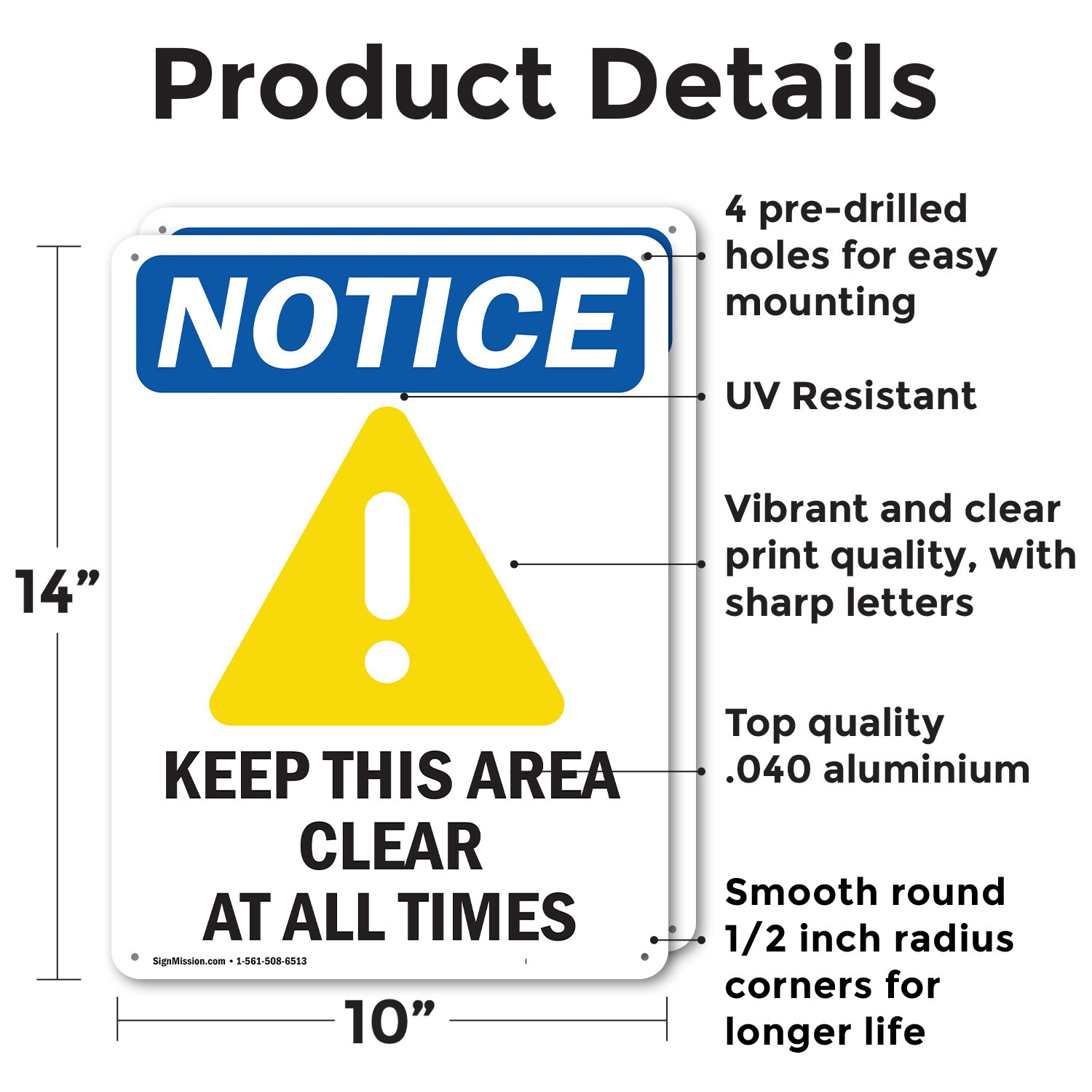 (2 Pack) Keep This Area Clear OSHA Notice Sign Decal Metal Plastic