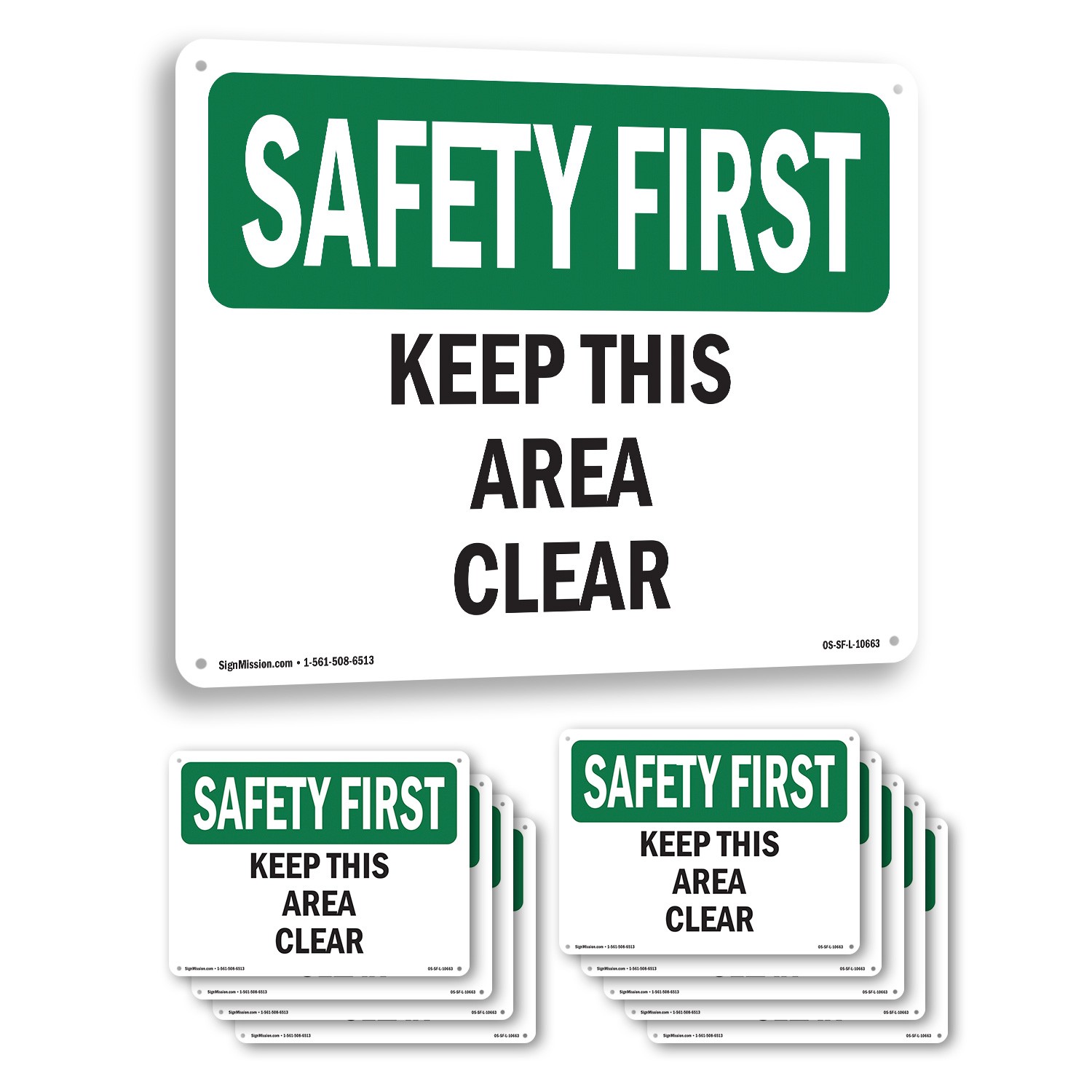 Keep This Area Clear OSHA SAFETY FIRST Sign Metal, Plastic, Decal 5 or 10 Pack