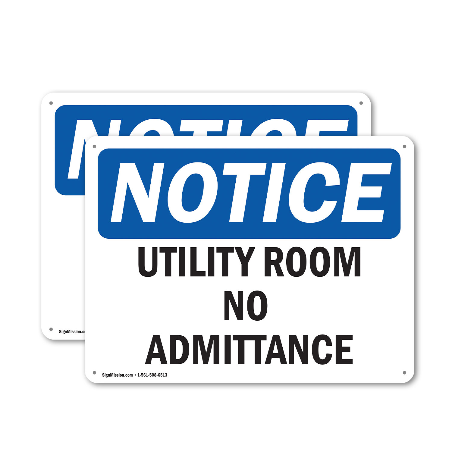 (2 Pack) Utility Room No Admittance OSHA Notice Sign Decal Metal Plastic