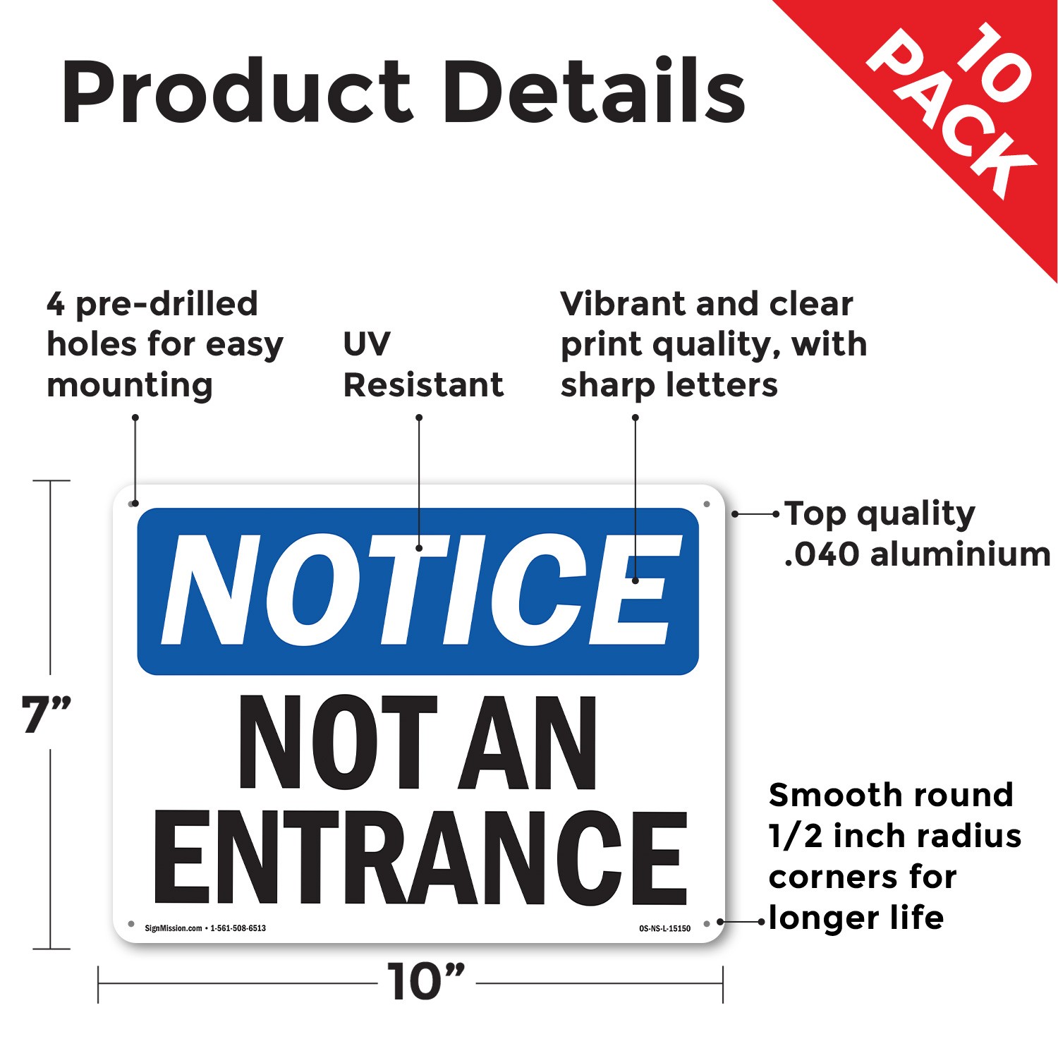Not An Entrance OSHA Notice Sign Metal, Plastic, Or Decal – 5 or 10 Pack