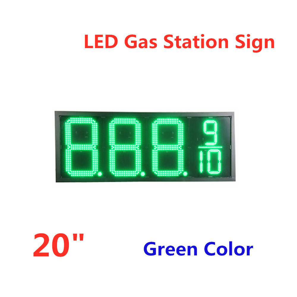 20″ LED Gas Station Electronic Fuel Price Sign Green Color Wireless Waterproof