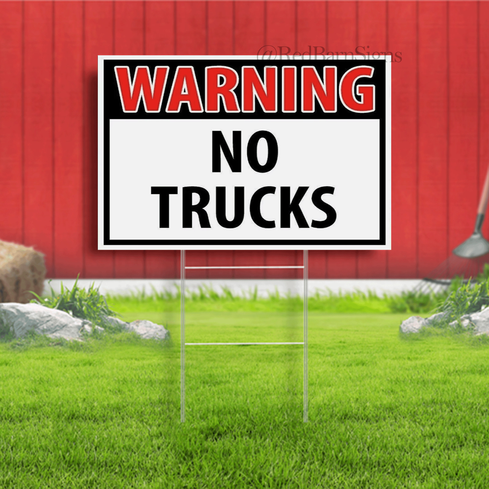 WARNING NO TRUCKS RED Plastic Yard Sign ROAD SIGN with Stand