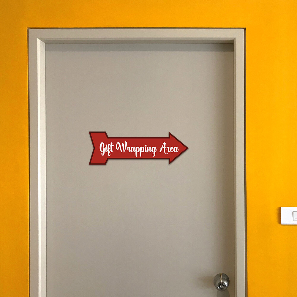 Arrow Shape Plus Gift Wrapping Area 12×4″ Wall or Door Sign | Christmas