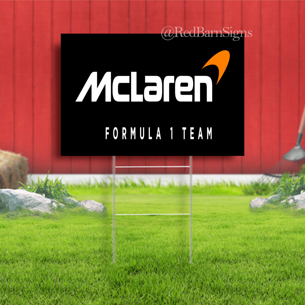 McLaren F1 Racing Team Supercar Indoor Outdoor Yard Sign with metal stakes