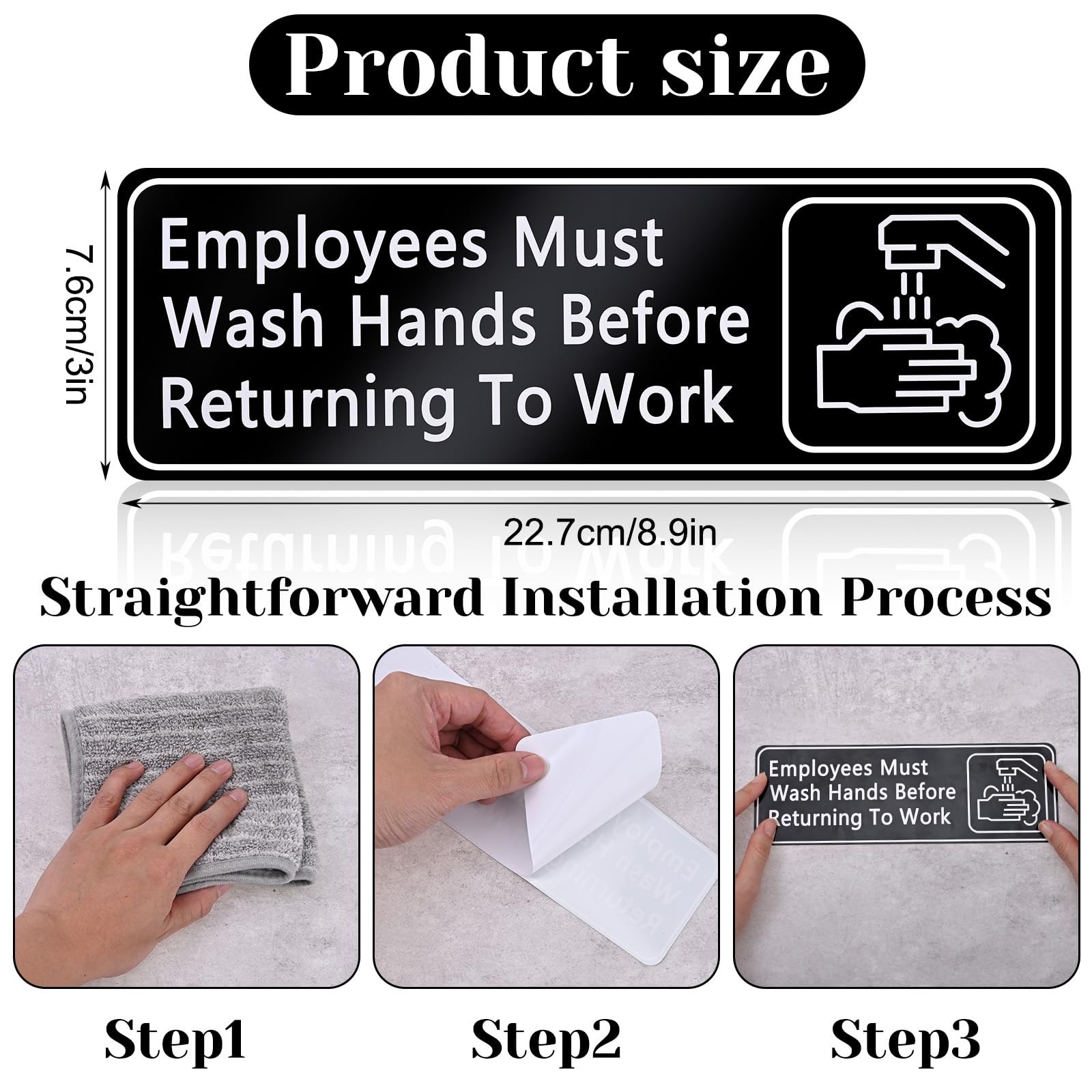 5PCS Employees Must Wash Hands Sign, 9×3 Inch Self-Adhesive Vinyl Restroom Si…