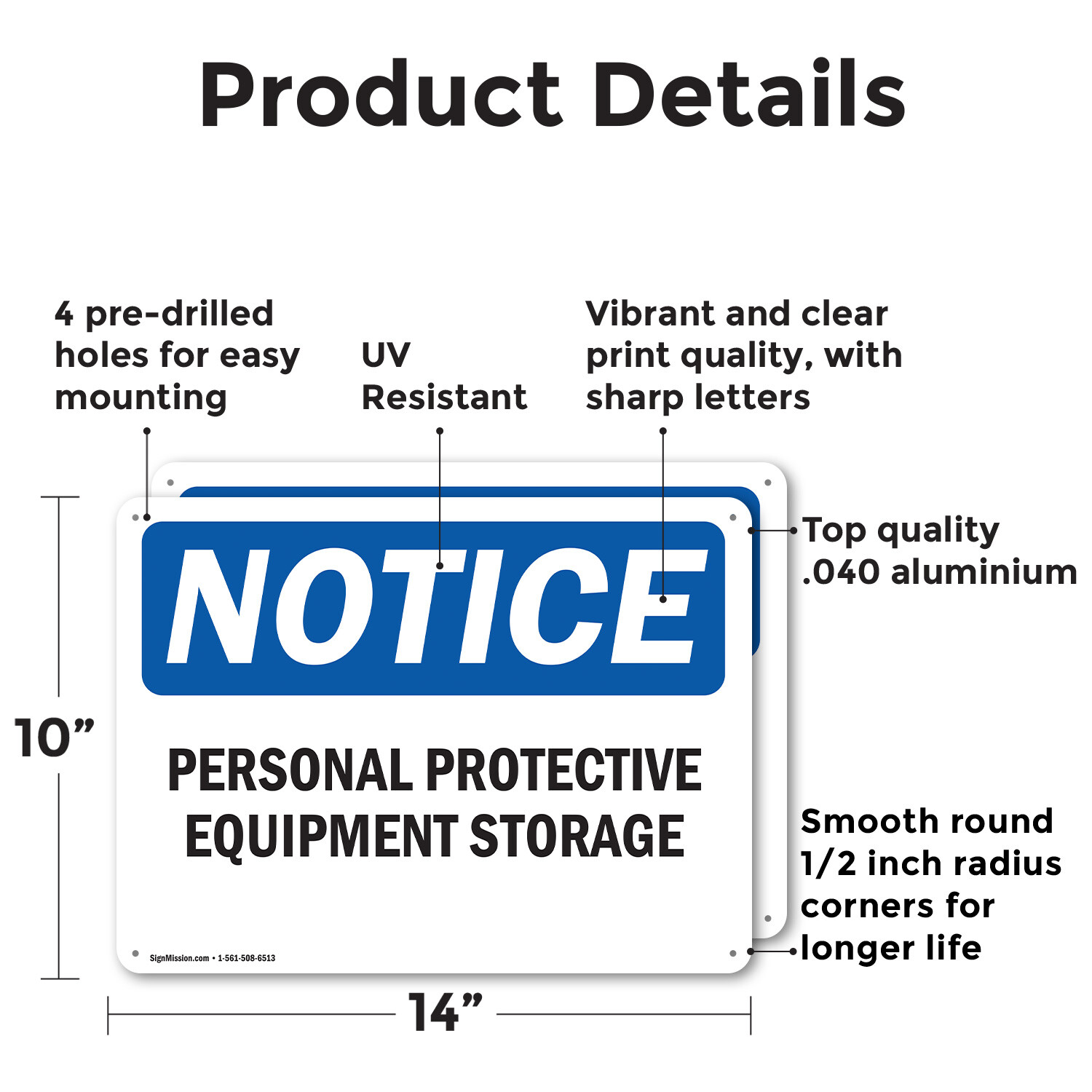 (2 Pack) Personal Protective Equipment Storage OSHA Notice Sign Decal Metal