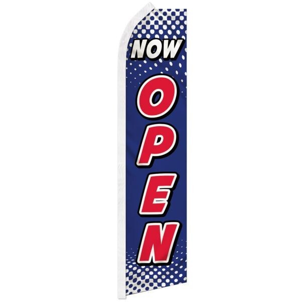 Now Open (Blue/White) Swooper Advertising We’re Open Banner Flag for Businesses