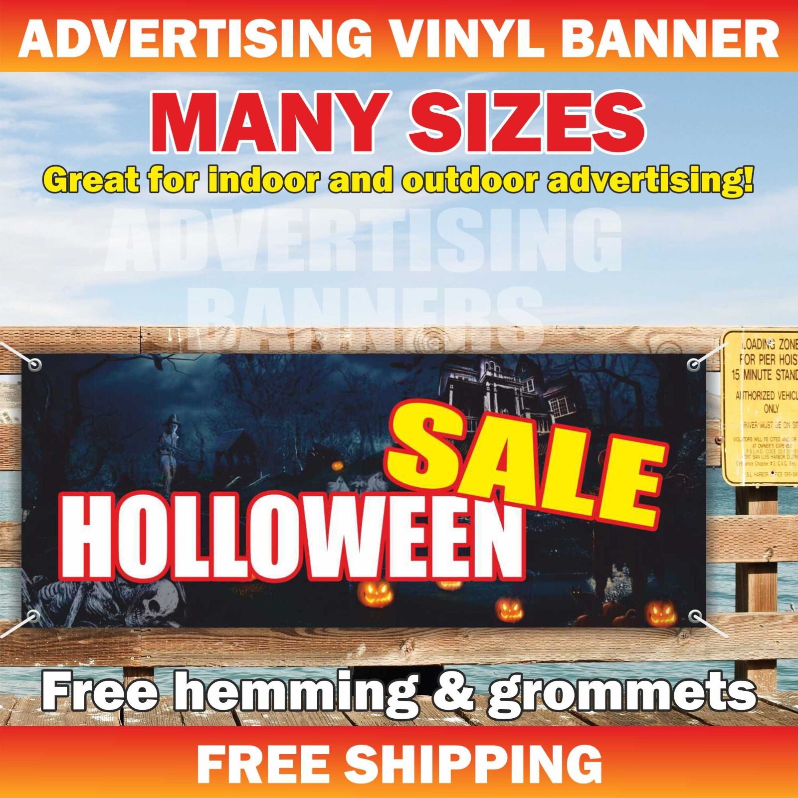 HALLOWEEN SALE Advertising Banner Vinyl Mesh Sign Costumes Pumpkins Decor Raffle