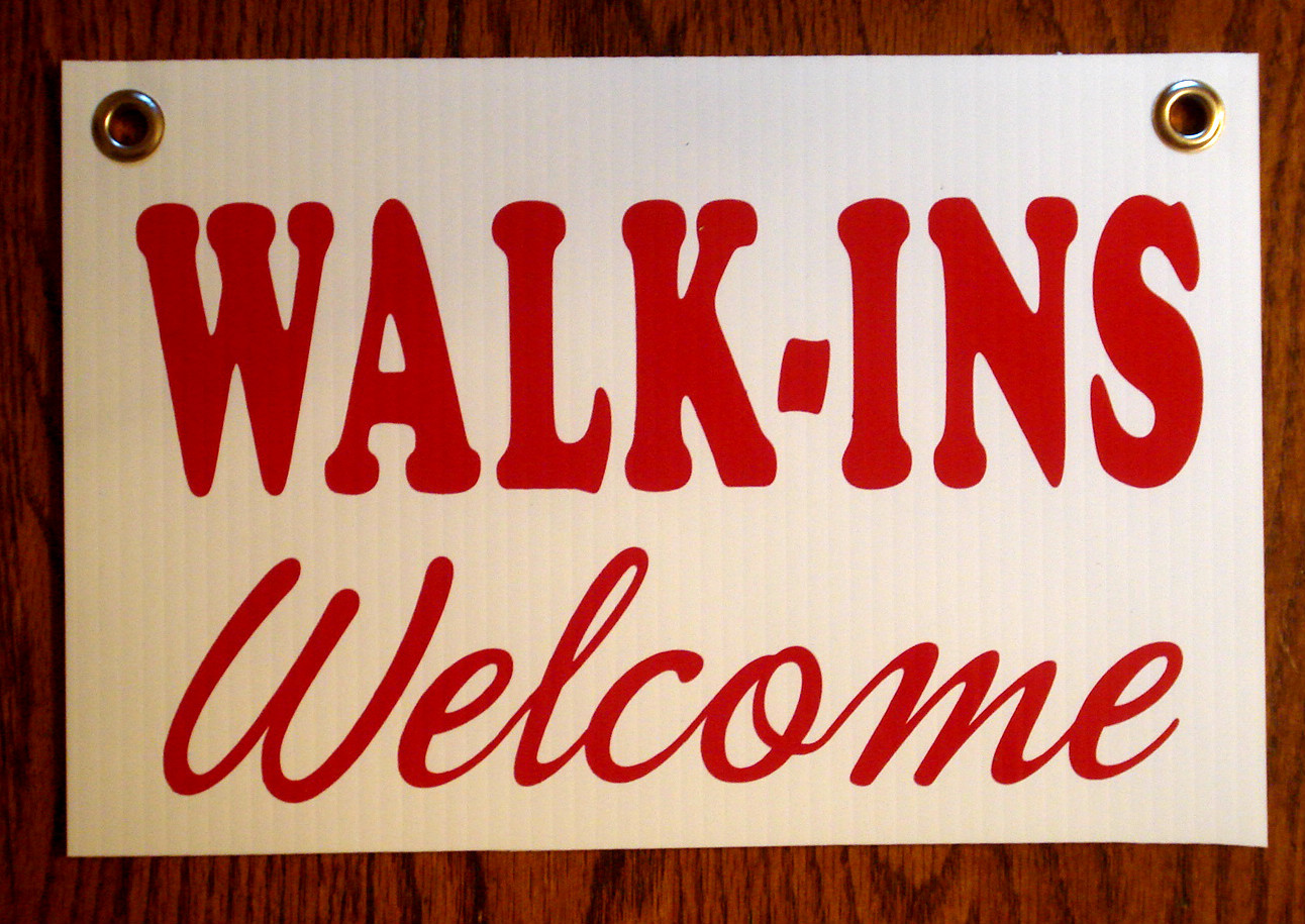 WALK-INS WELCOME Coroplast SIGN with Grommets 8″x12″ for Barber Shop