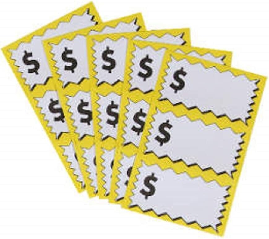 10) Large Label (3) All-Weather Yard Sale Signs, (200) Stickers 11 x 15 Inch