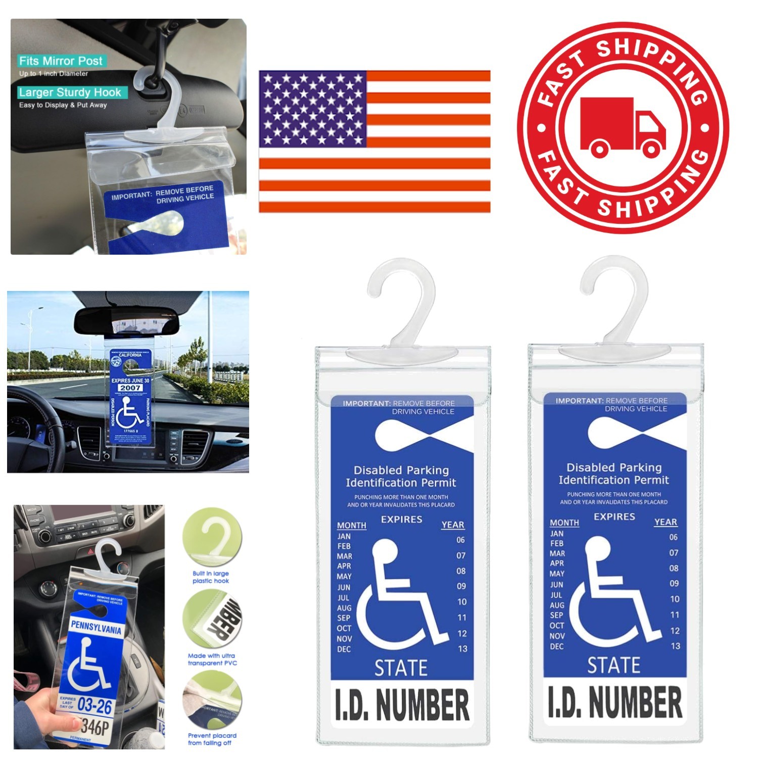 Disabled Permit Holder Clear Plastic Cover with Hook Easy Display and Transfer