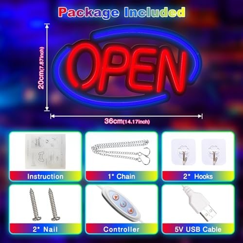 Bright Dimmable LED Open Neon Sign for Business, Store, Bar, Office – 14.17″x7.8