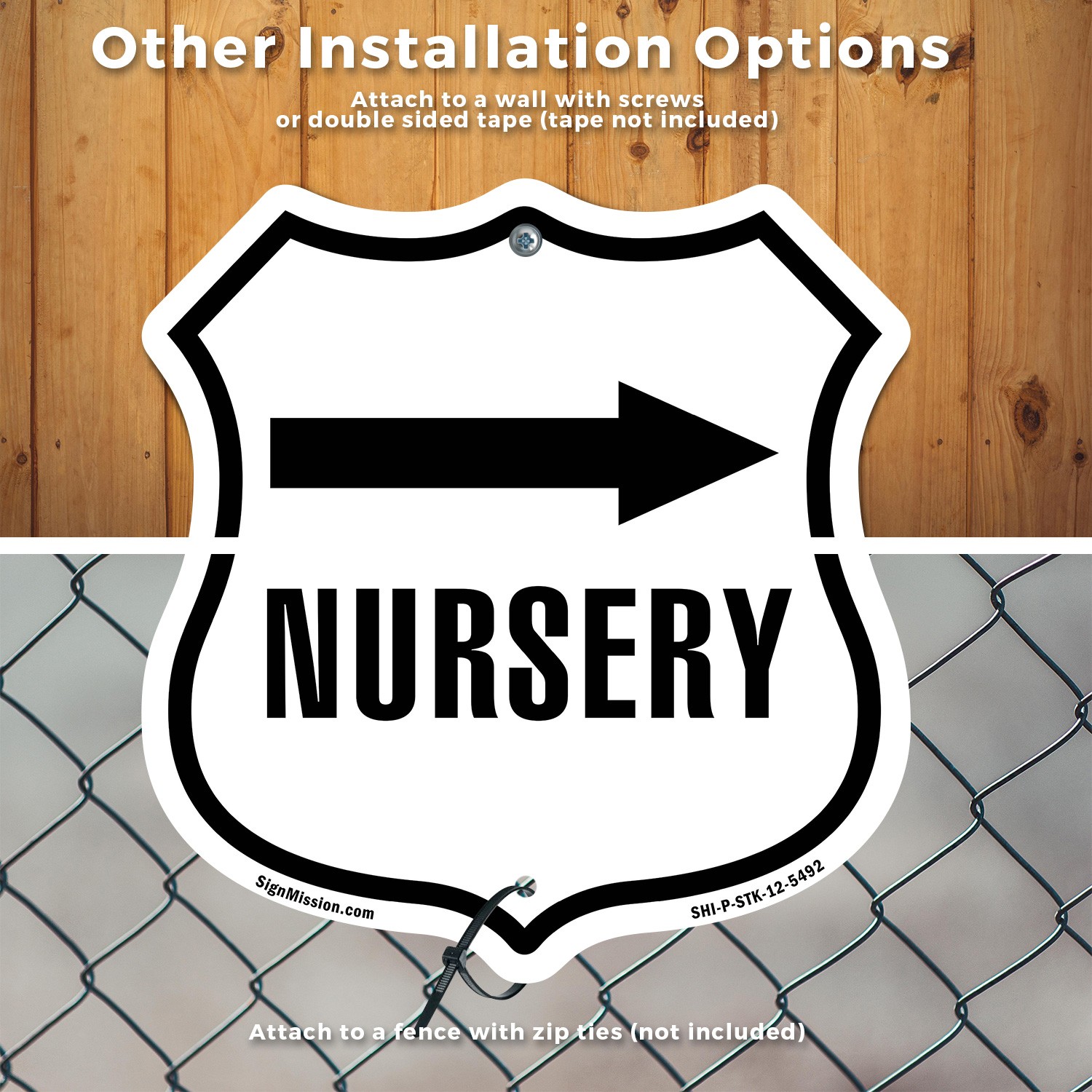 Nursery Right Shield Shaped Sign With Stake Weather Resistant Crafted in the USA