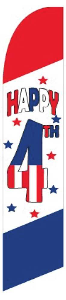 Windless Happy th Red/White/Blue Swooper Flag Advertising Sign 2.5’ Wide Banner