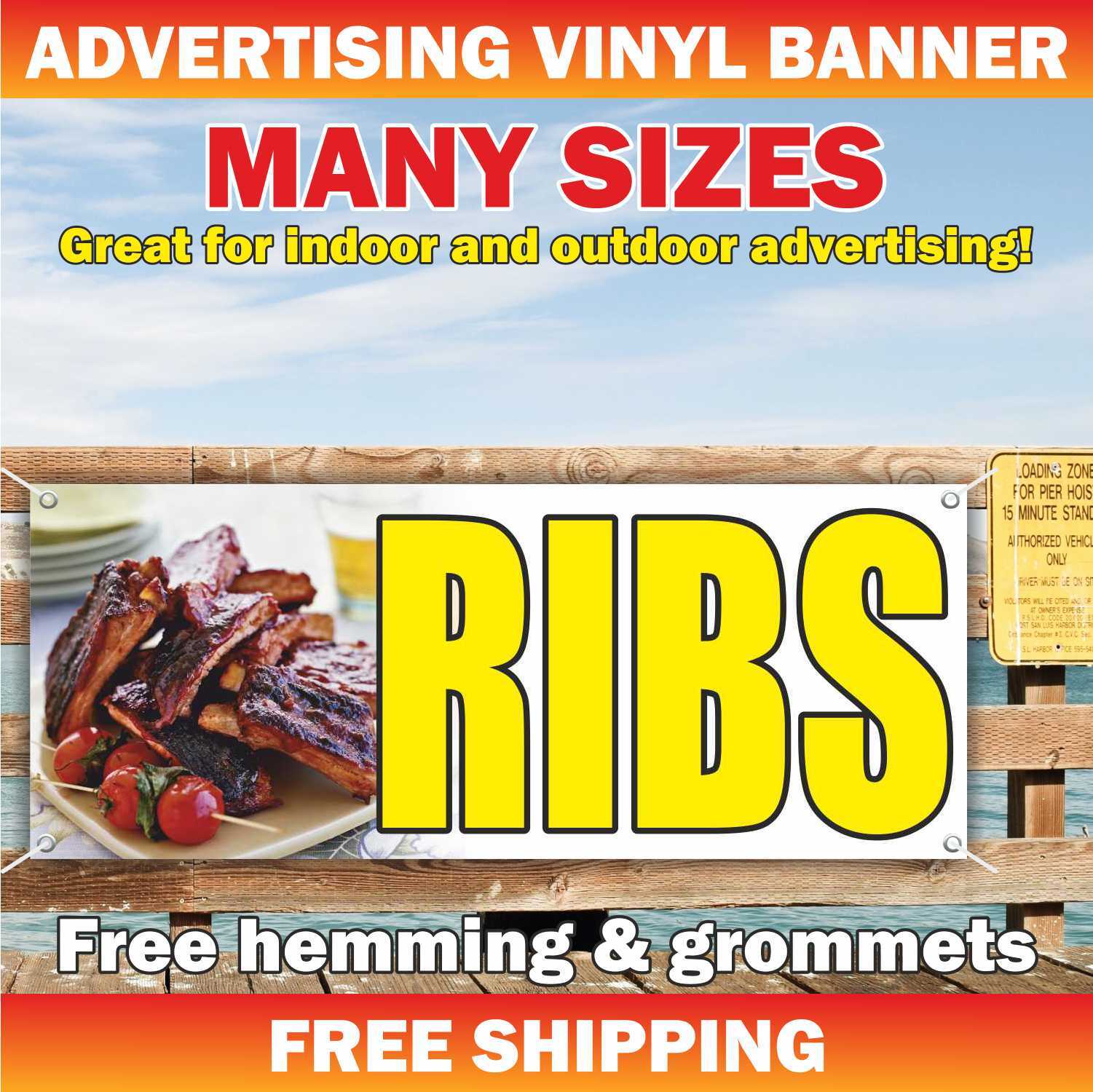 RIBS Advertising Banner Vinyl Mesh Sign food cheese sandwich burger bbq beef bar