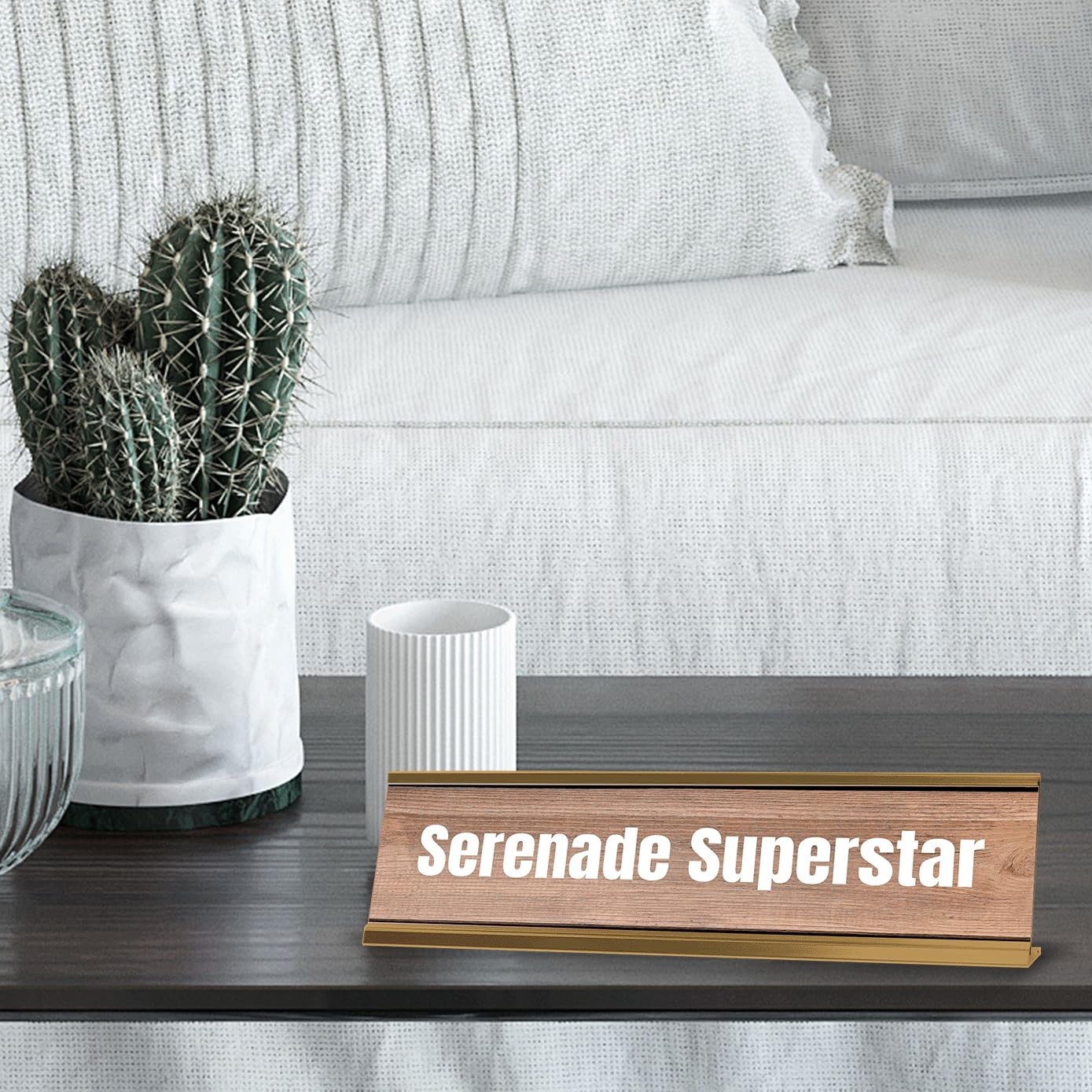Serenade Superstar Gold Frame Desk Sign (2×8″) | Novelty Workplace