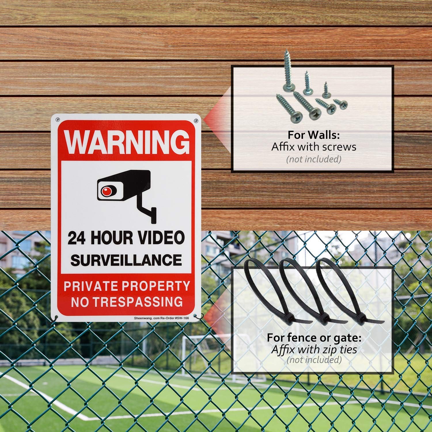 Sheenwang 4-Pack Private Property No Trespassing Sign, Video Surveillance Signs