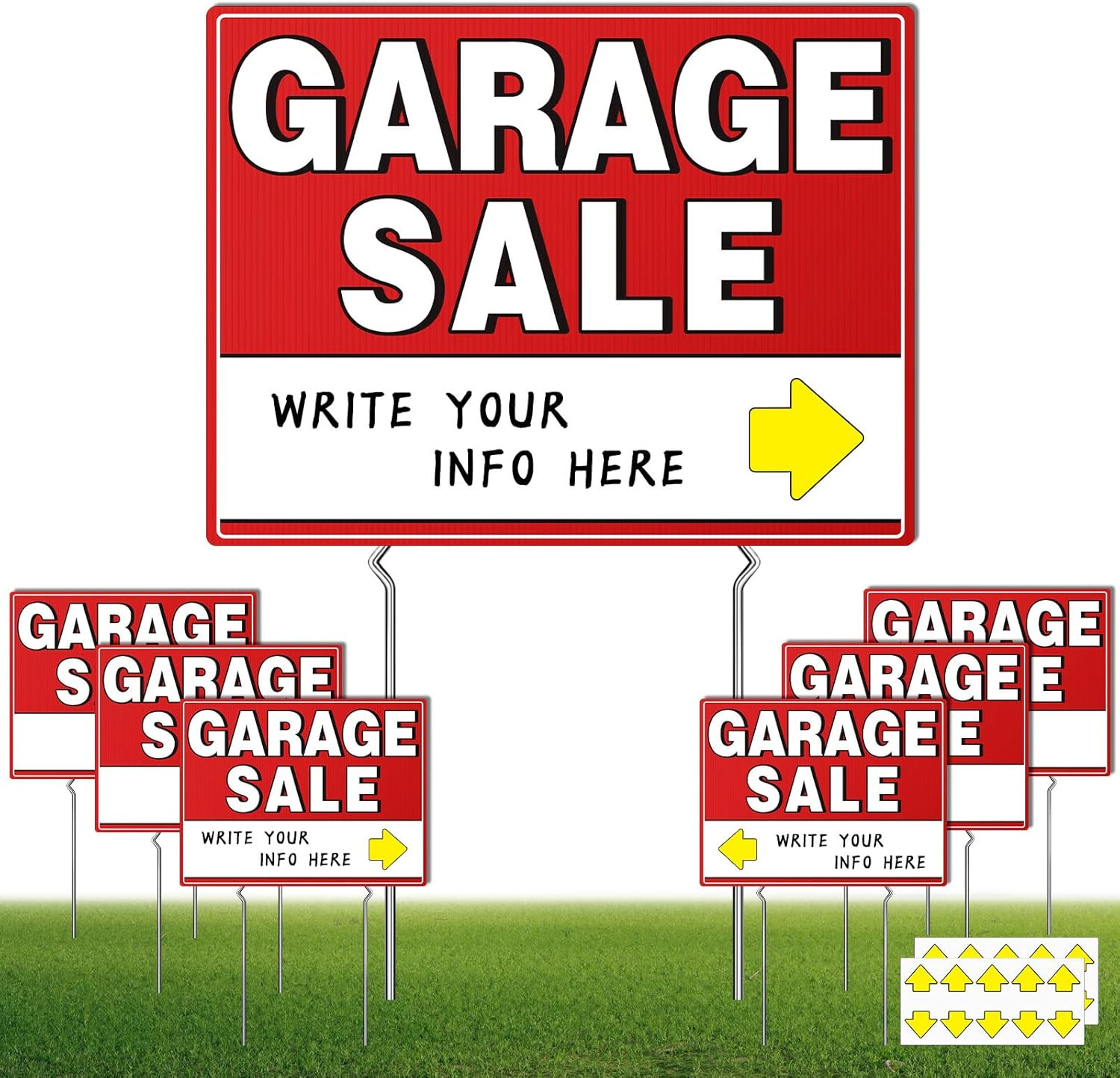 7 Pcs Garage Sale Sign With Metal Stakes, 17″ x 13″, Double-Sided With 20 Direct