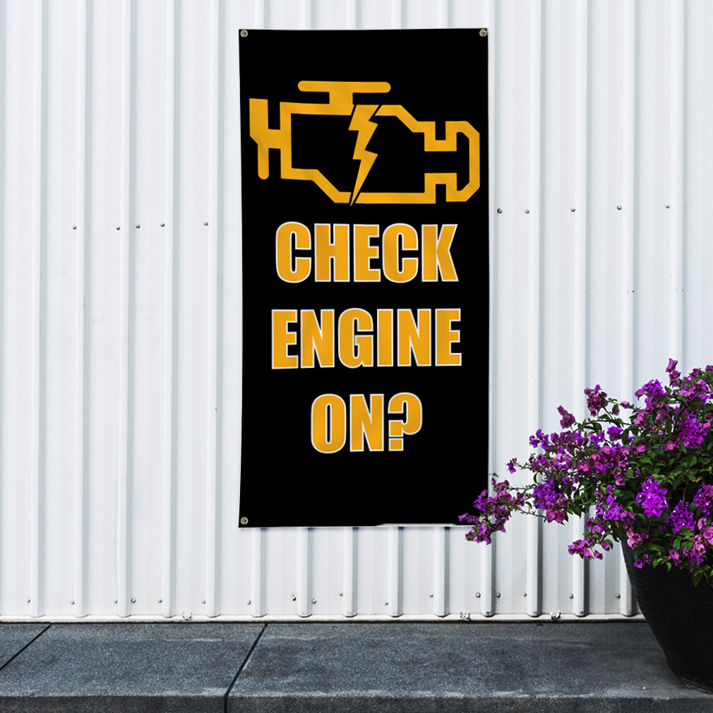 Vertical Vinyl Banner Multiple Sizes Check Engine Light on B Automotive Outdoor