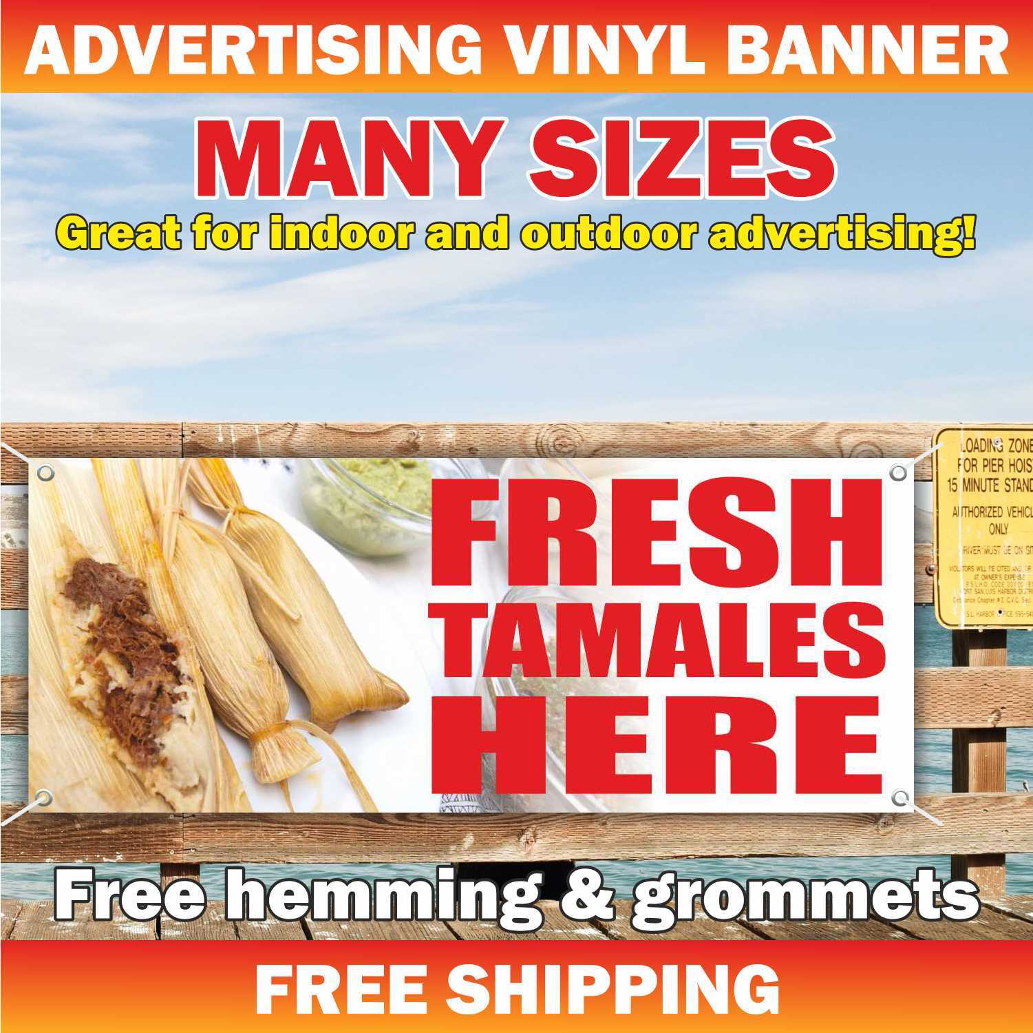 FRESH TAMALES HERE Advertising Banner Vinyl Mesh Sign Mexican Food Taco Burritos