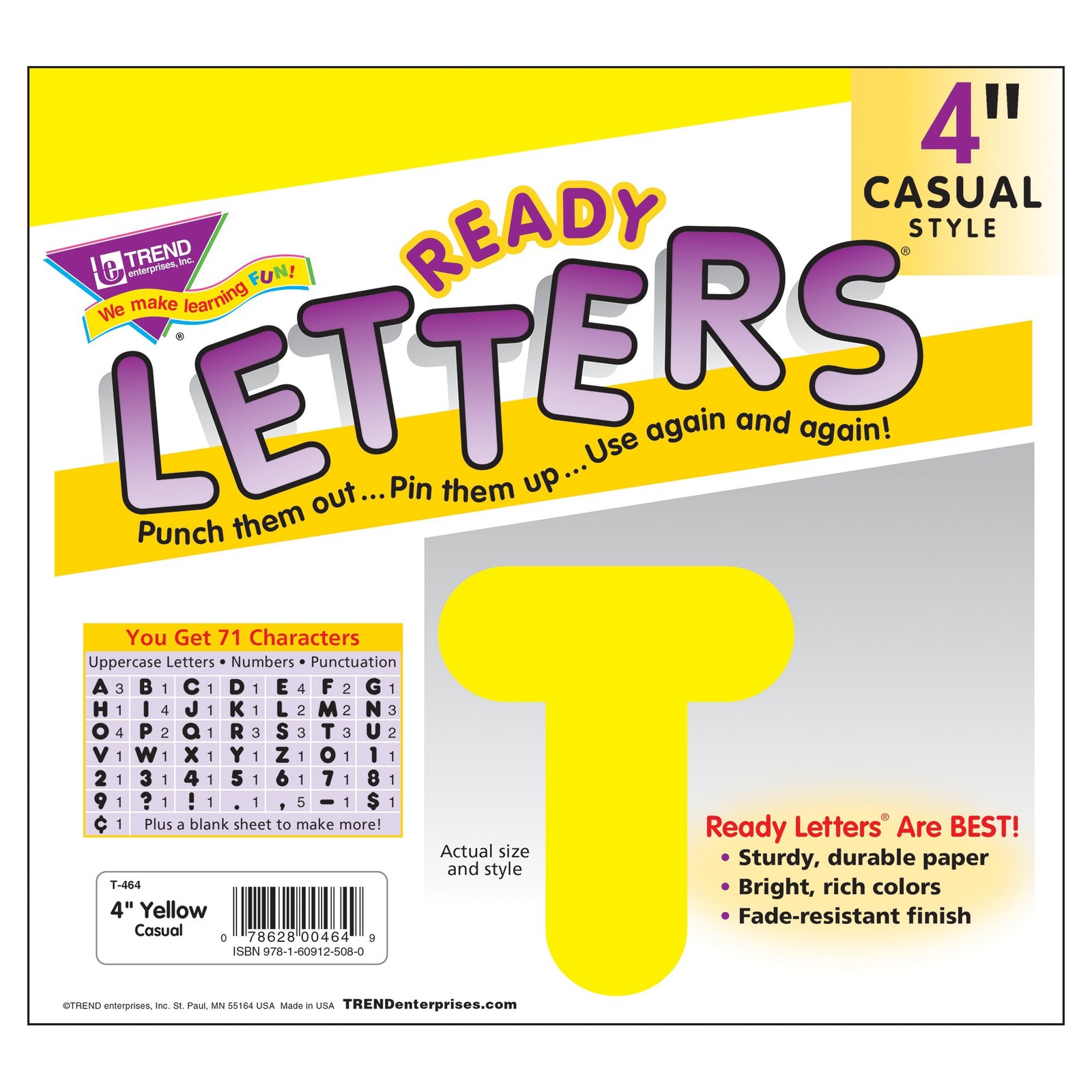 4 Inch Yellow Punch Out Letters for Displays Signage Labeling and Activities