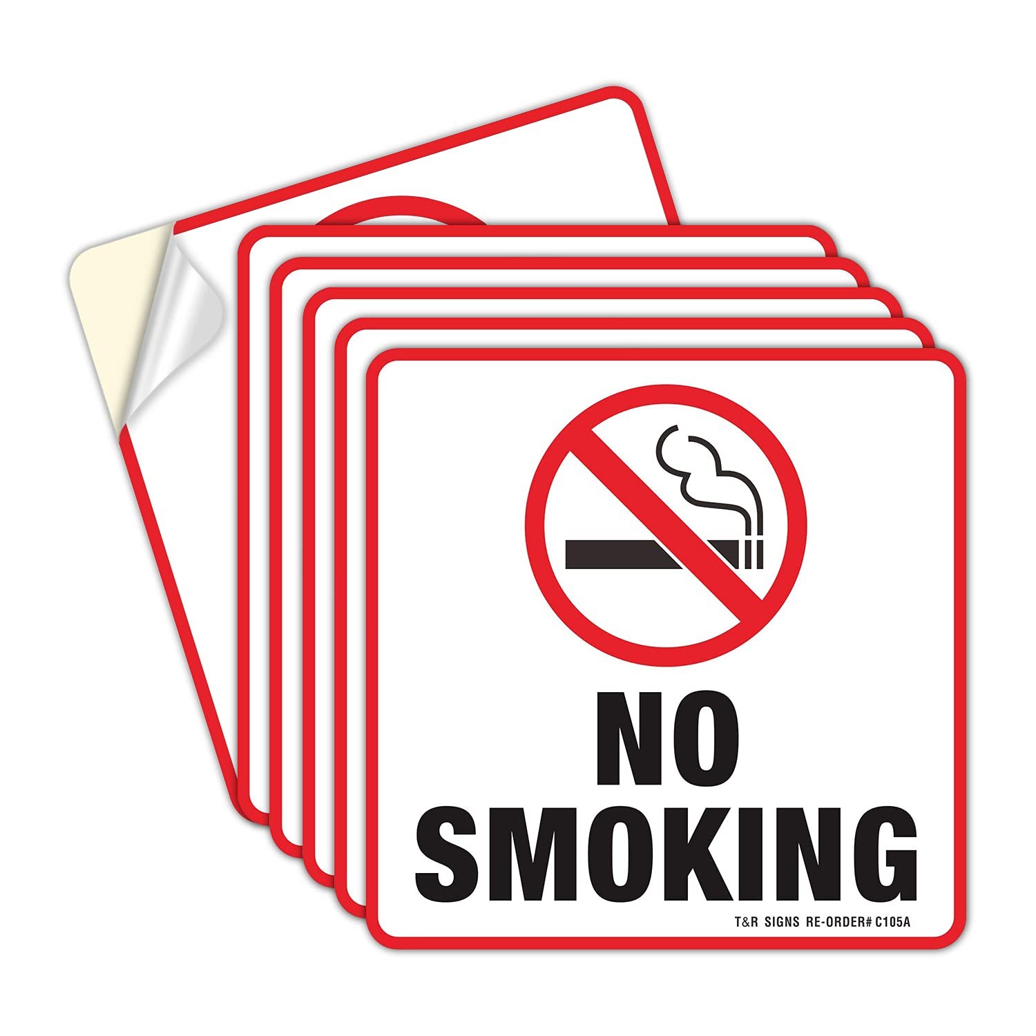 No Smoking Sign Stickers 6 Pack 6 x 6 Inches 4 Mil Vinyl Laminated for Ult…