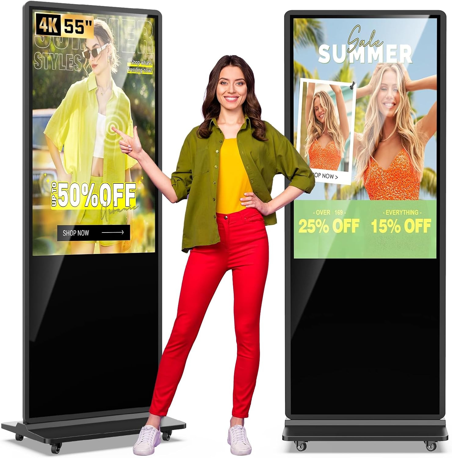 MWE 55 Inch 4K Touchscreen Kiosk, Indoor Floor Standing Digital Signage Displays