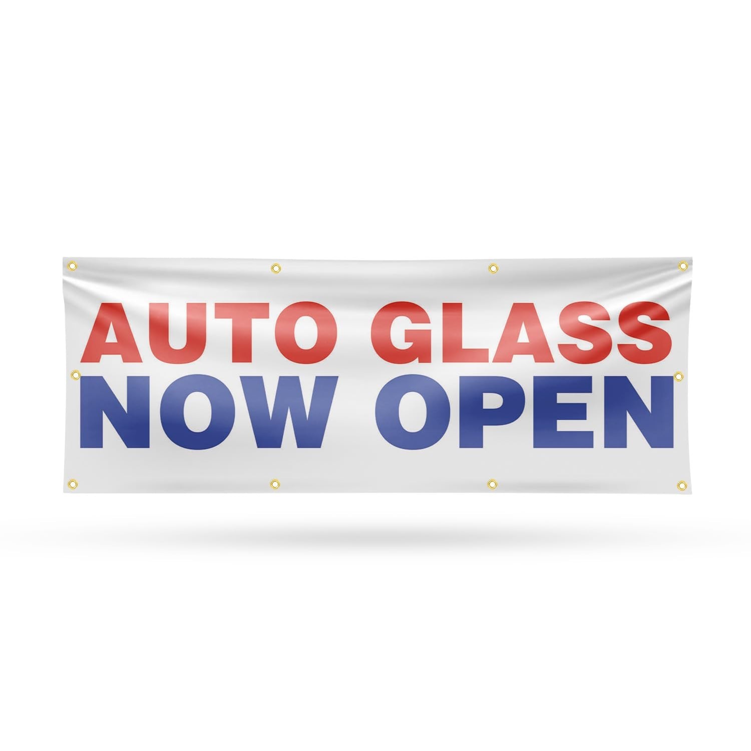 SignMission Auto Glass Now Open Banner Sign 36 x 96 Inch 13 oz Vinyl Metal