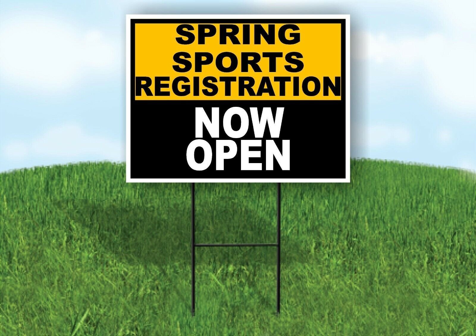 SPORTS REGISTRATION GOLD BLACK SPRING Yard Sign with Stand LAWN SIGN