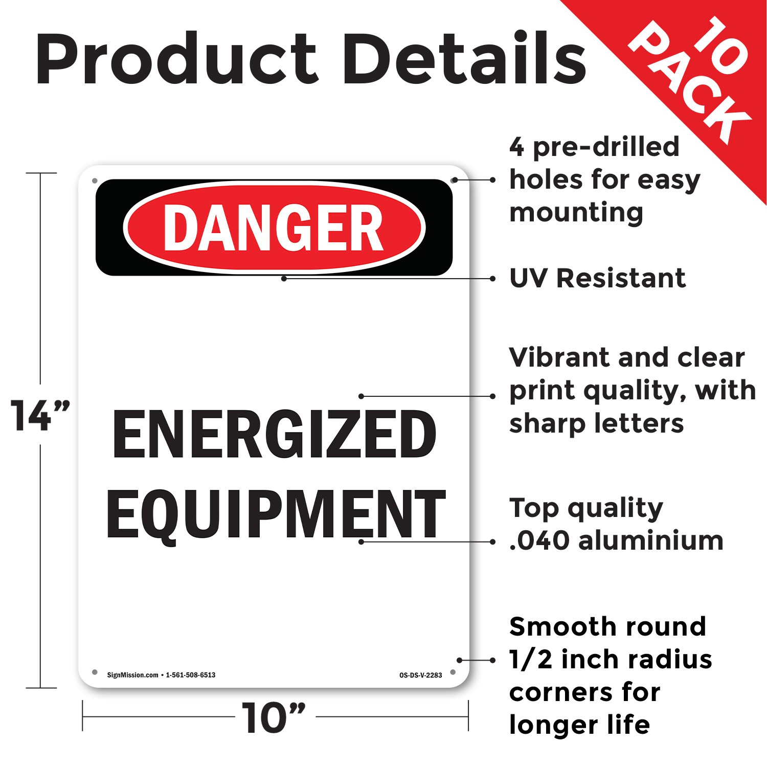 Energized Equipment OSHA Danger Sign Metal, Plastic, Or Decal – 5 or 10 Pack