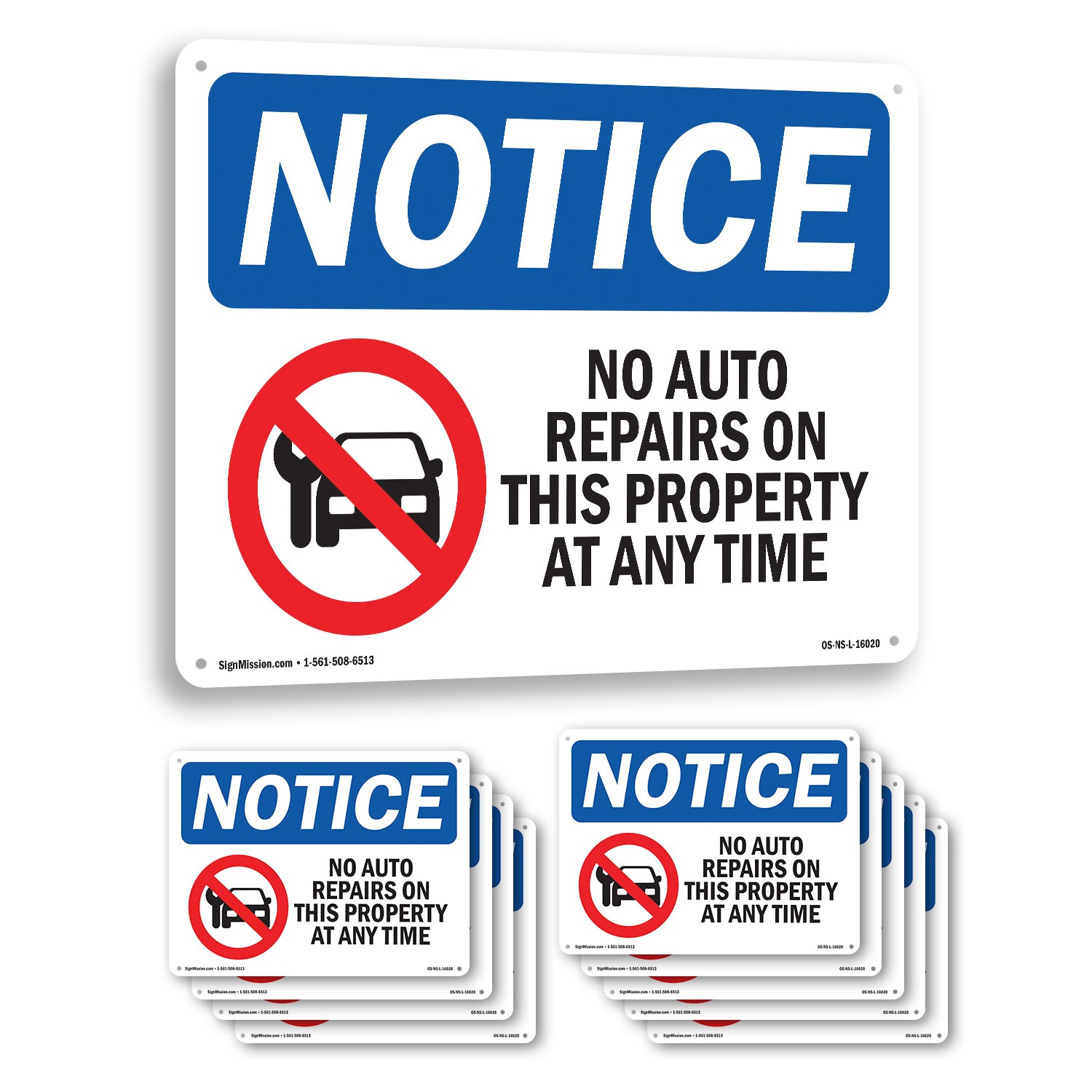 No Auto Repairs On This Property OSHA Notice Sign Metal, Decal – 5 or 10 Pack