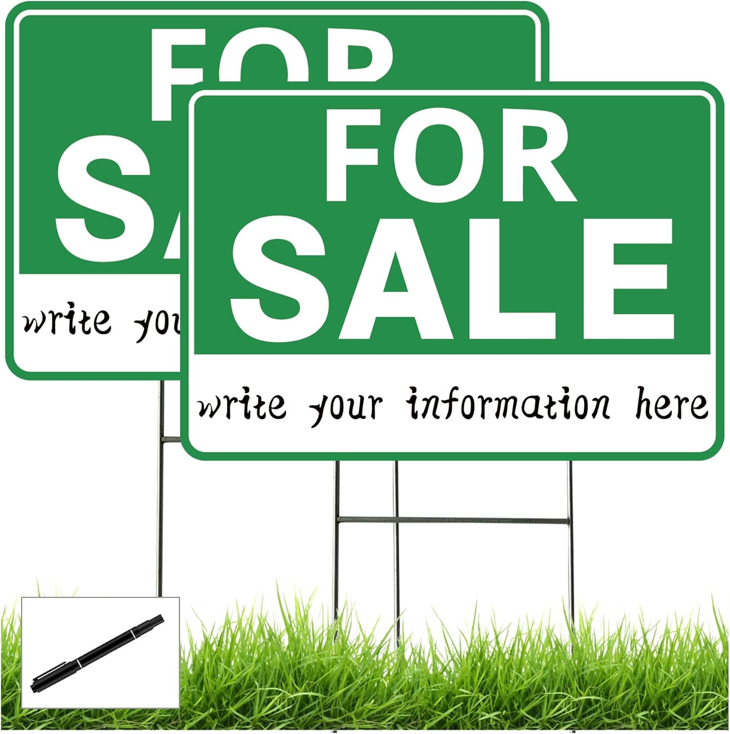 2 Pack for Sale Signs, Large for Sale Yard Sign with Stake, 17X12 Inches Double