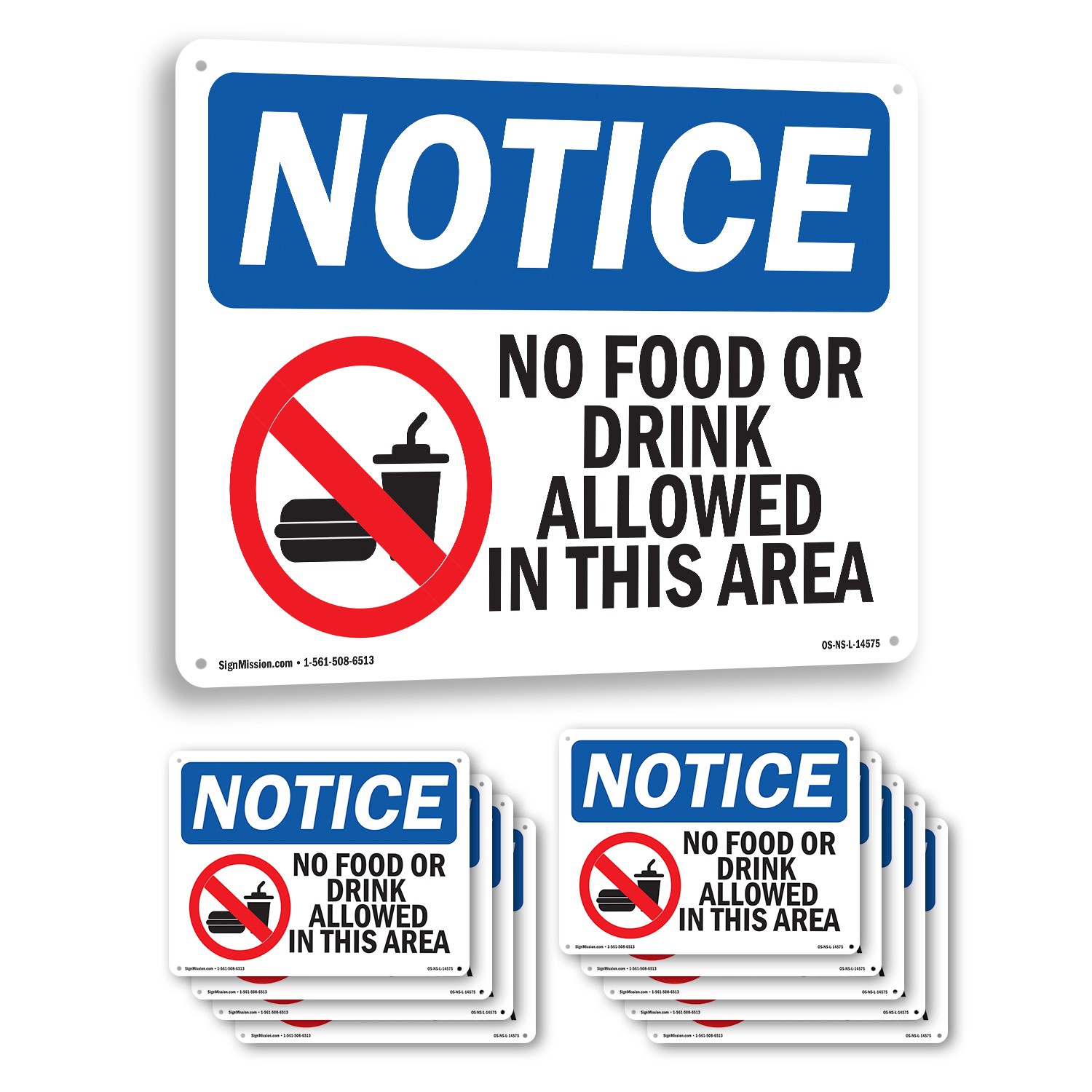 No Food Or Drink Allowed In This Area OSHA Notice Sign Or Decal – 5 or 10 Pack