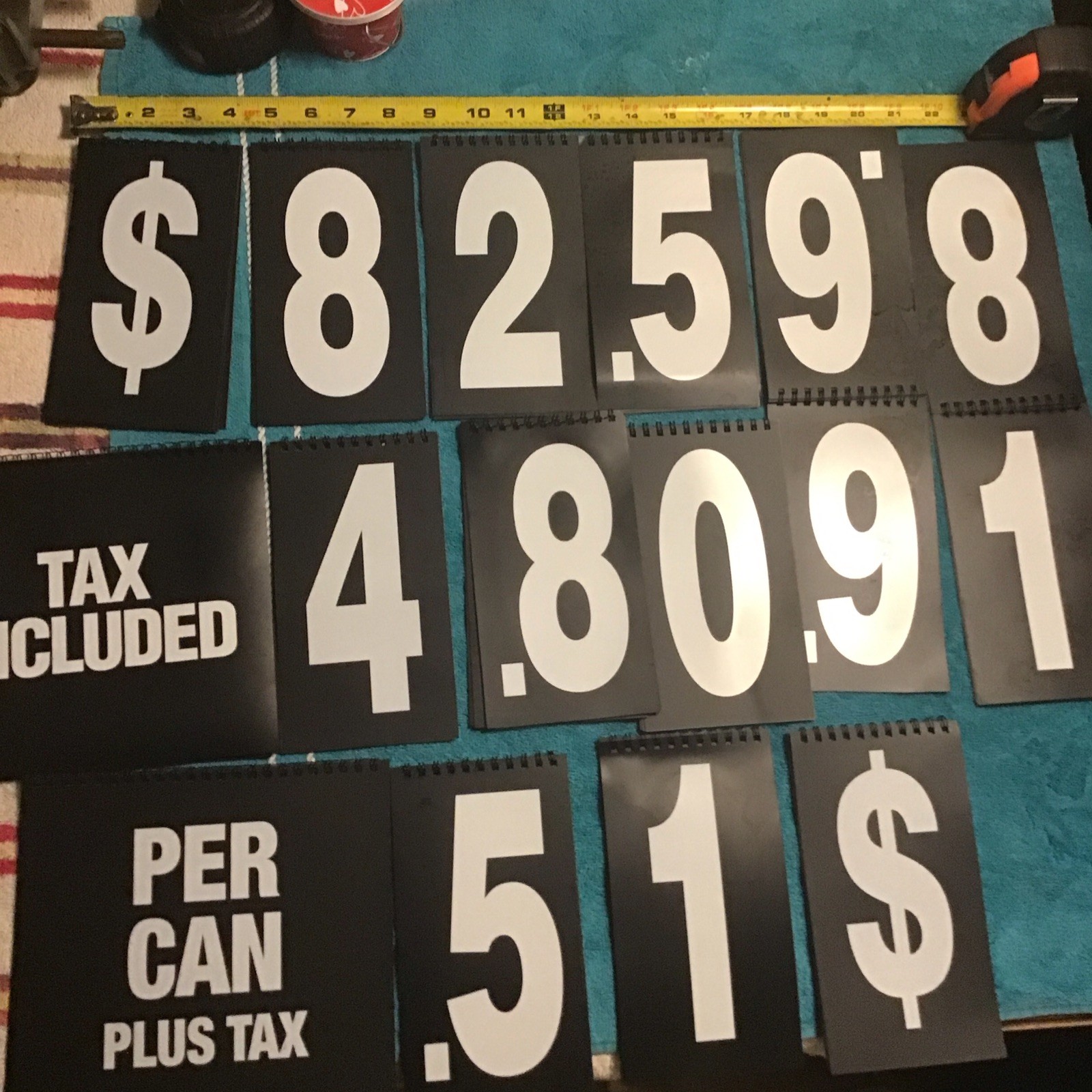 White BLACK Spiral flip book Numbers Words Signage Prices sign 0-9 $ count 14