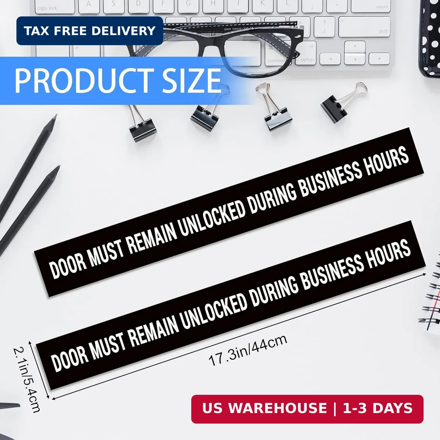 2PCS Door Must Remain Unlocked During Business Hours Sticker Sign，Self-Adhesive