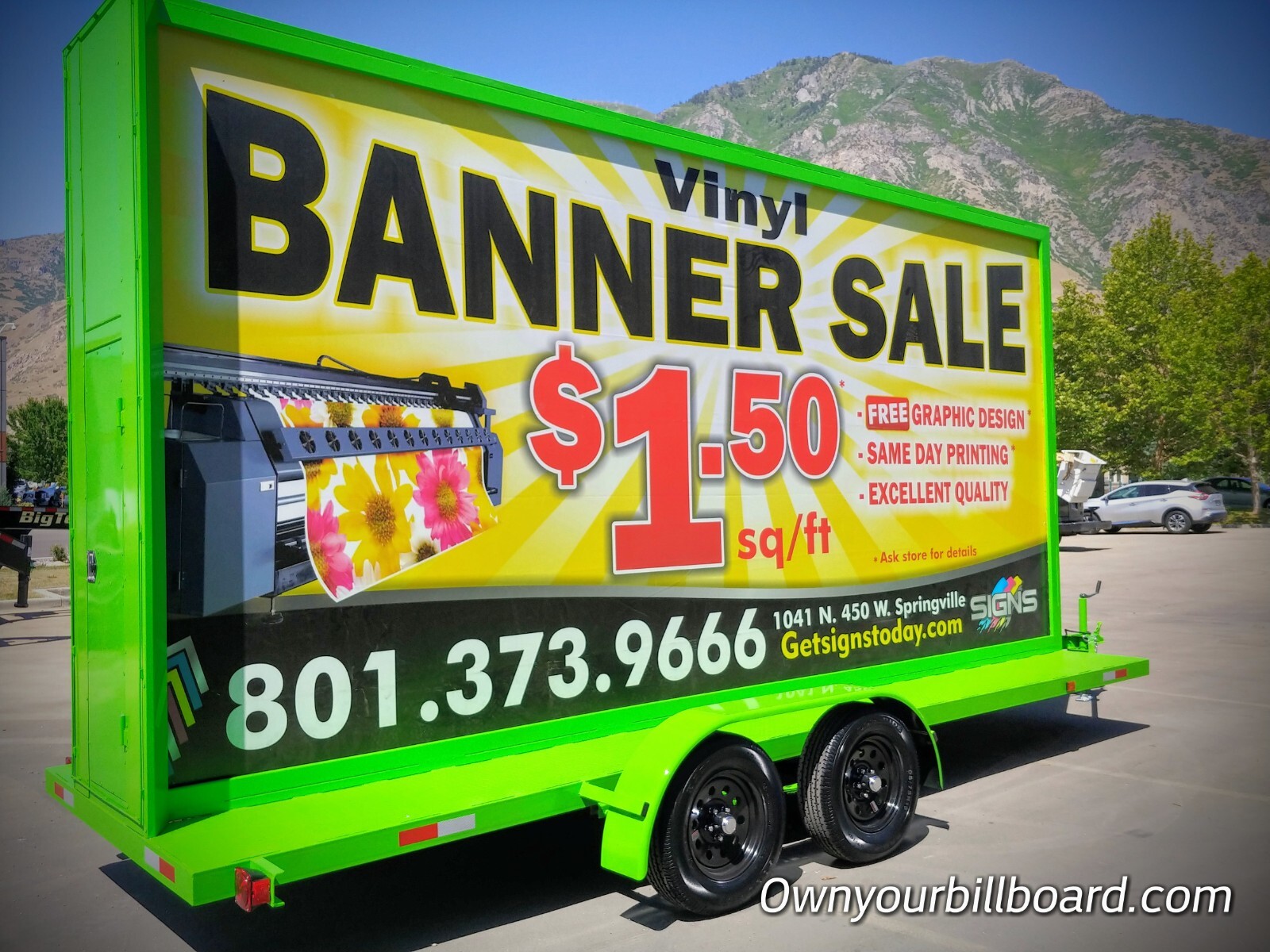 Solar Powered Mobile Billboard Trailer 10 x 20 Increase your sales by 35%