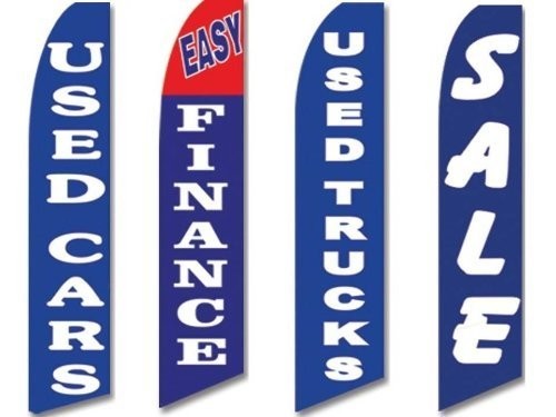 4 Swooper Flags for Used Car Dealerships – Easy Finance Sale, Blue & White