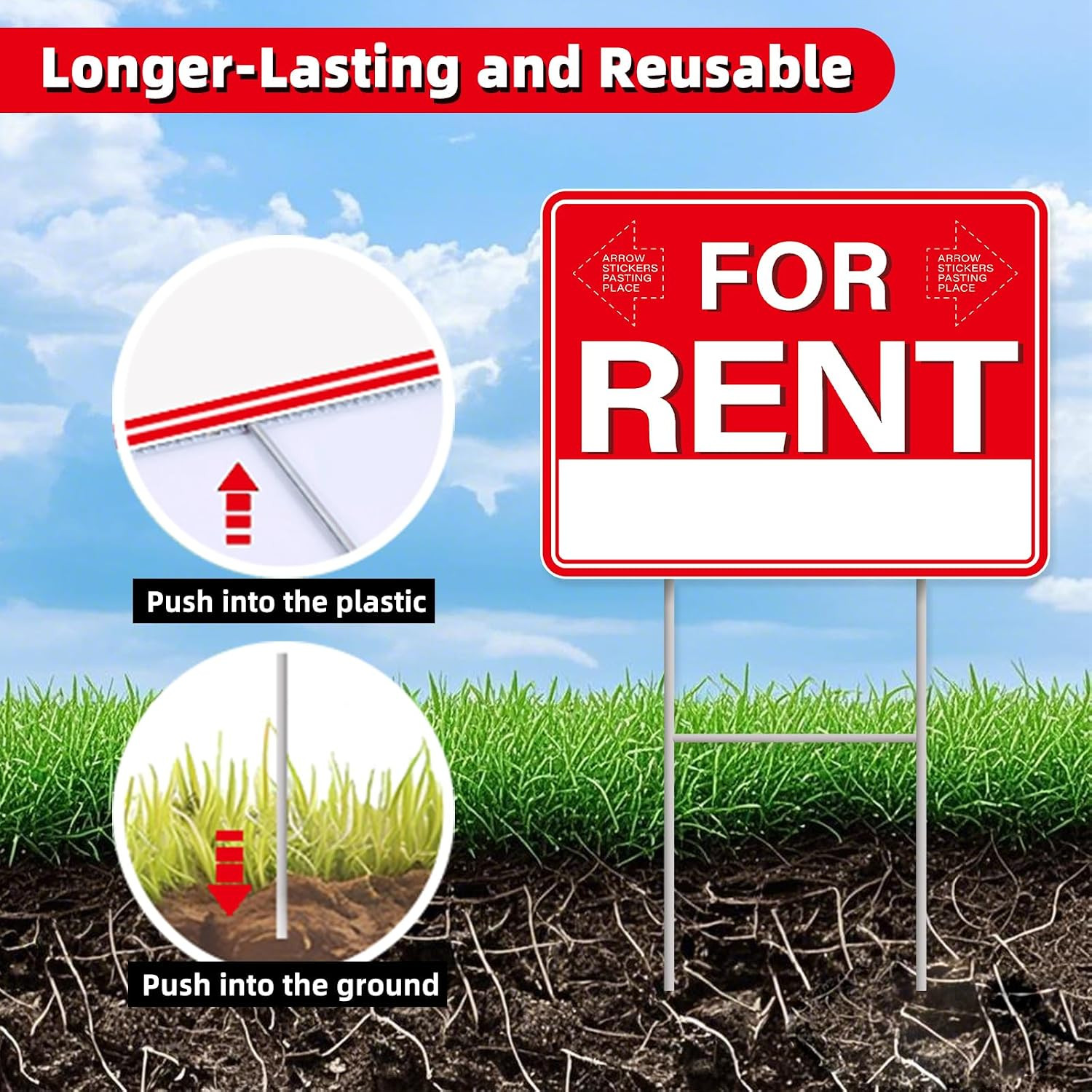 For Rent Signs with Stakes,1 PCS 17″ X 13″ Double-Sided Signs, H-Metal Stake, Ya
