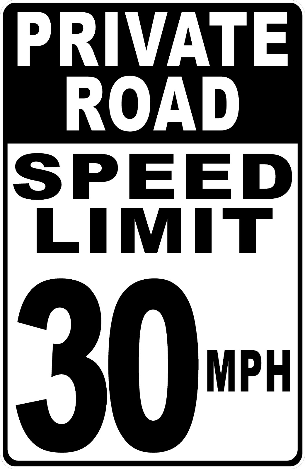 Private Road Speed Limit 30 MPH Sign. Size Options