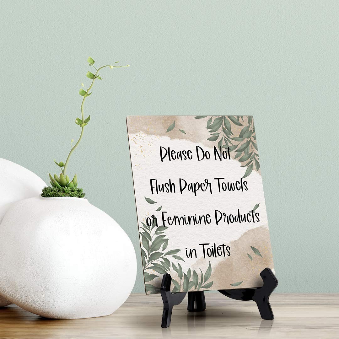Table Sign Please Do Not Flush Paper Towels Or Feminine Products 6×8 Inch