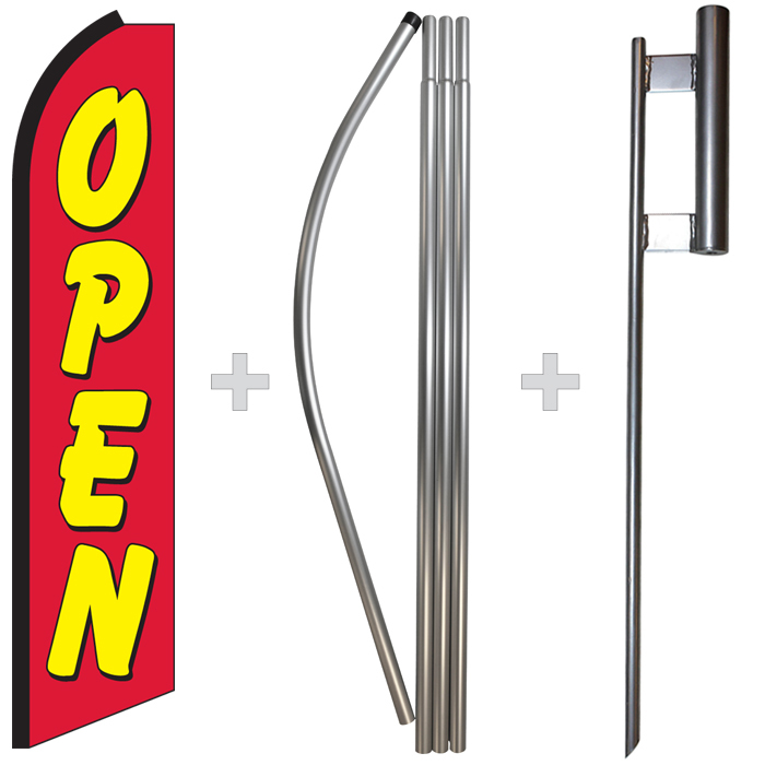 Open Red Yellow 15′ Tall Swooper Flag & Pole Kit Feather Super Bow Banner