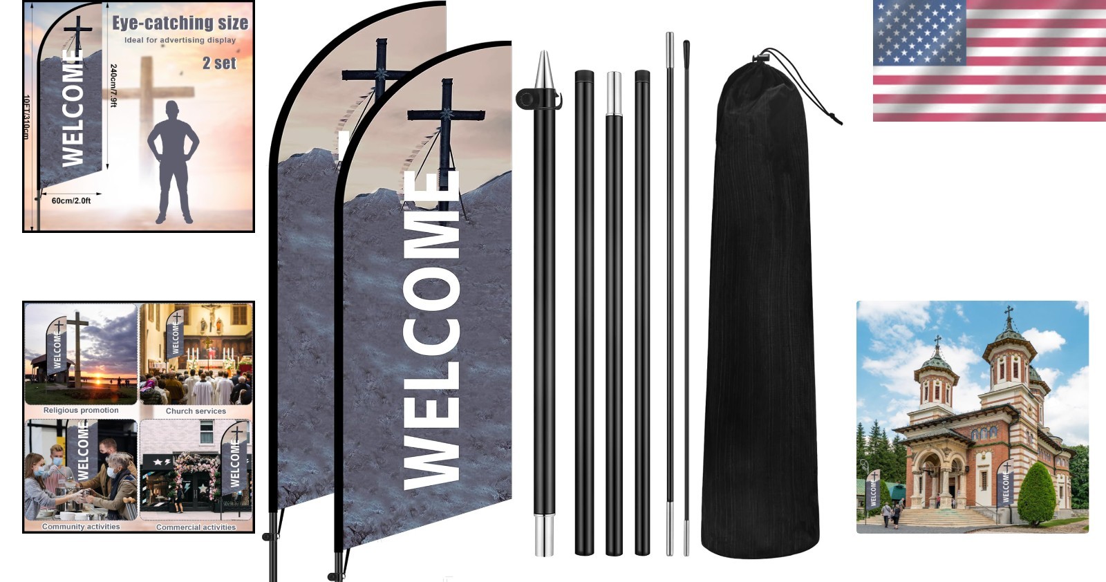 Eye-Catching 10 ft Feather Flags for Church Signage – Easy to Assemble & Carry