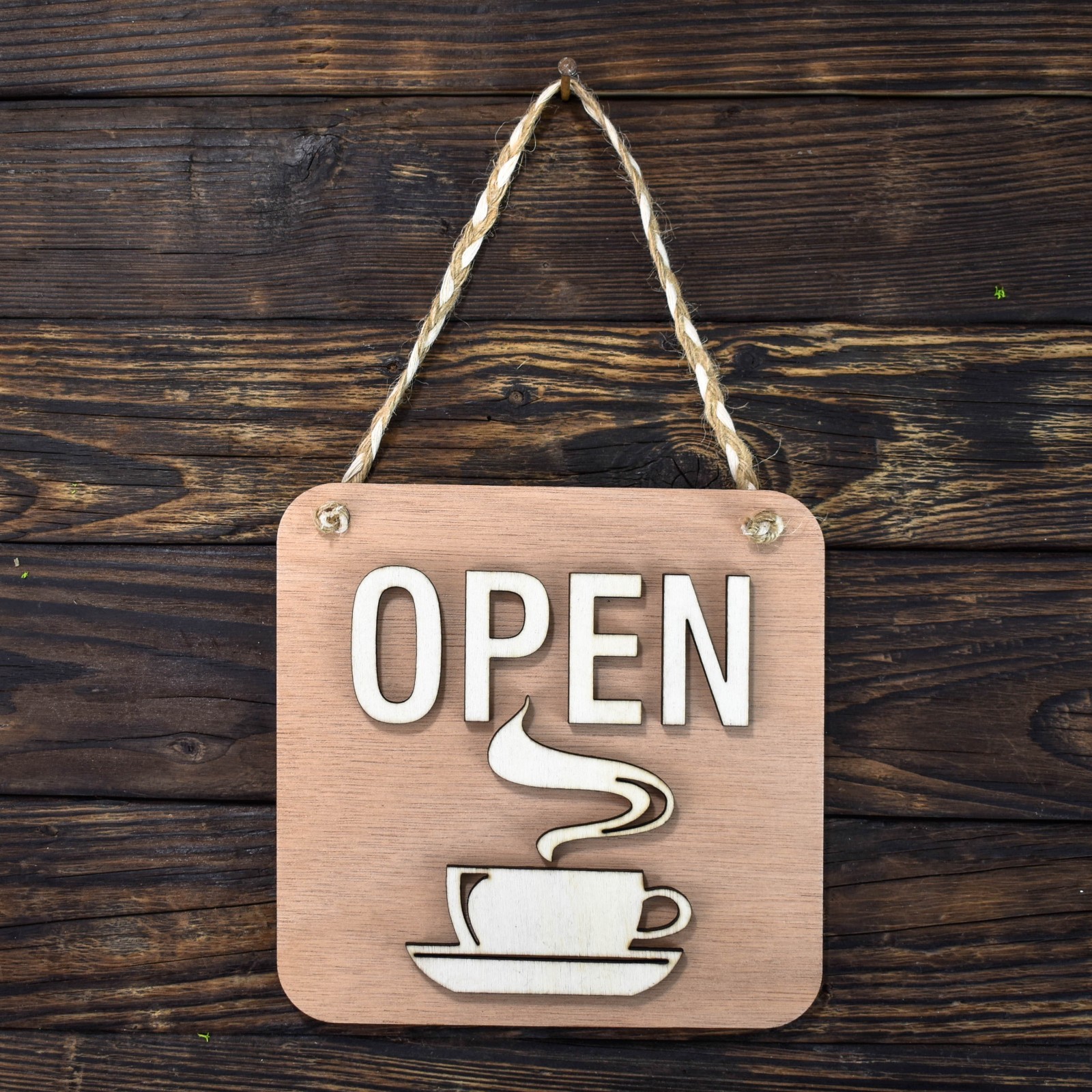 Open Closed Wooden Sign for Coffee Shop, Double Sided Sign For Store Door,