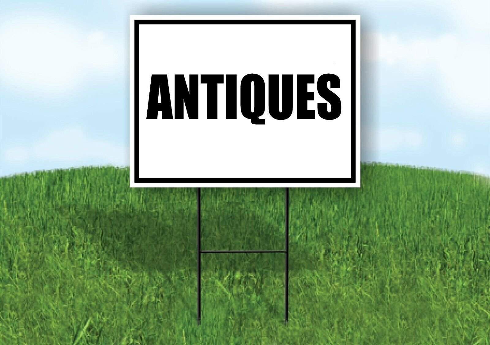 ANTIQUES BLACK BORDER Yard Sign Road with Stand LAWN SIGN