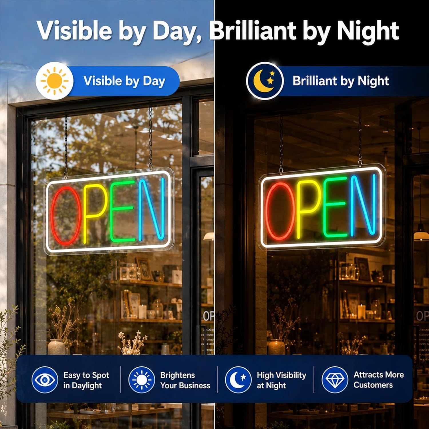 Open Sign Neon Light 17″ X 9.3″ LED Open Sign for Business Window Multicolor
